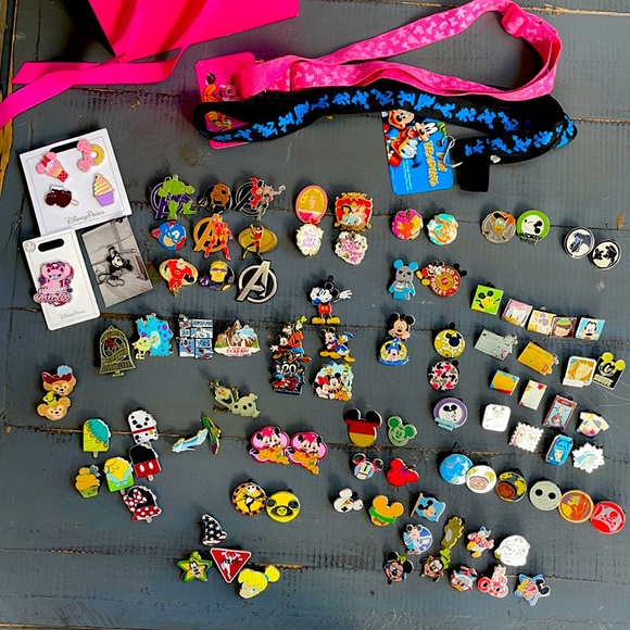 Disney Pin Collection (104) with 2 Laniards
